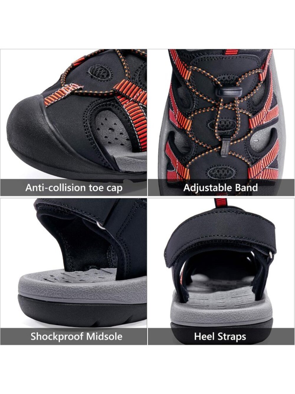 Men's Black Closed Toe Outdoor Beach Hiking Rubber Waterproof Sport Sandals - Picture 5 of 6